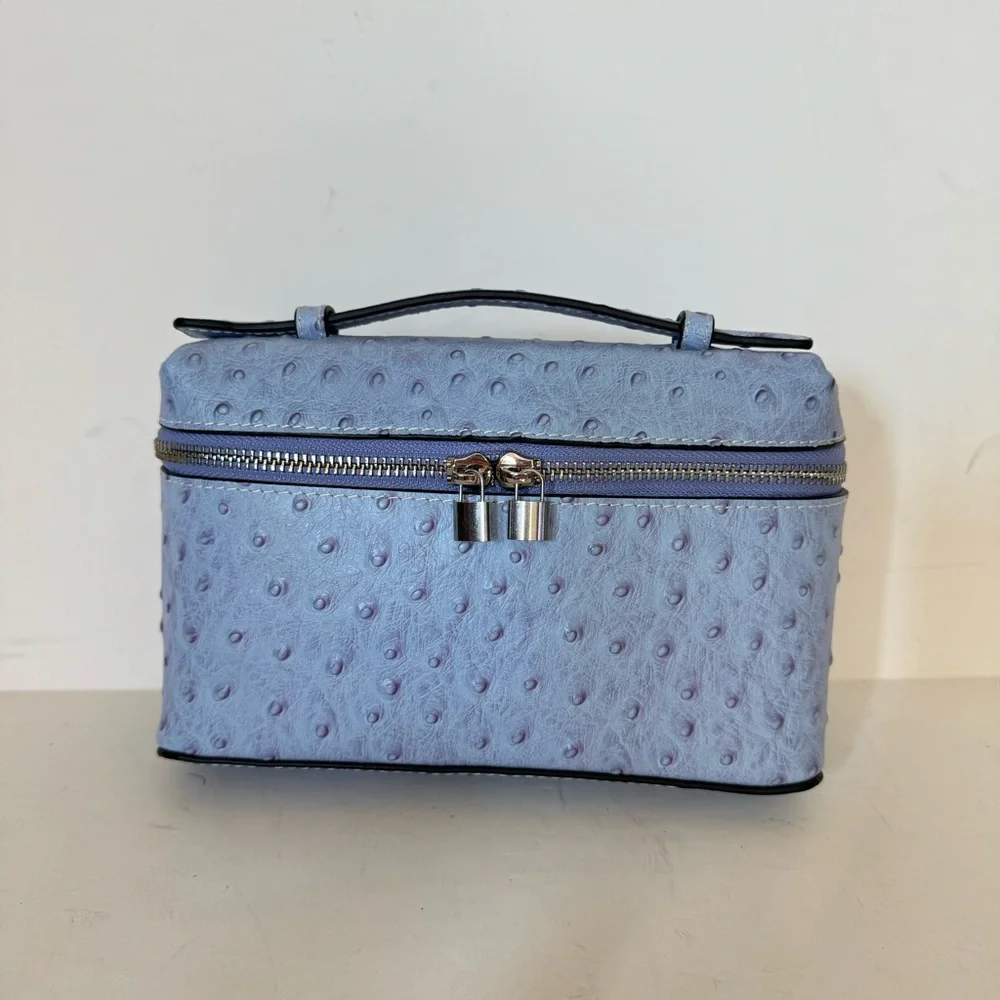 Purple Ostrich Textured Leather L19 Extra Pocket Pouch Crossbody Bag
